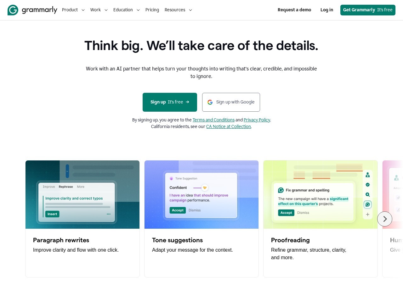 Grammarly Homepage Snapshot